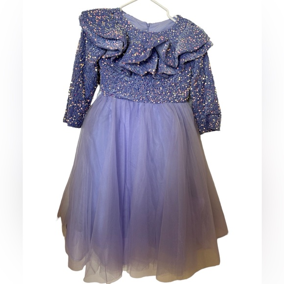 Puffy Glitter Girl Dress Tea Length Princess Flower Girl Dresses - Picture 3 of 10